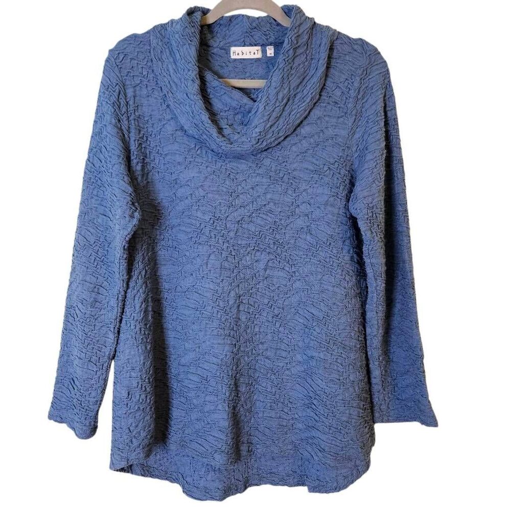 Habitat blue textured crinkle cowlneck top. M. #1012
